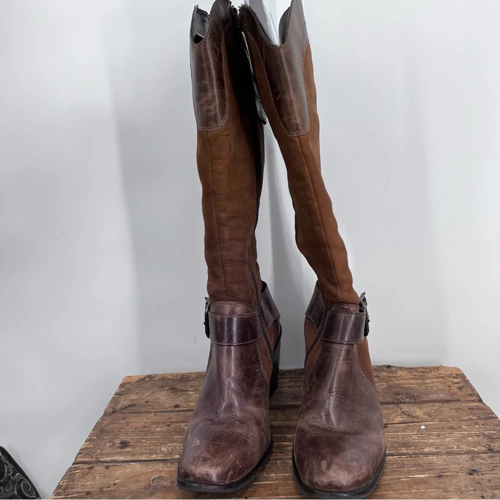 Matisse Brown Leather Chaps Knee High Buckle Boots - Picture 4 of 13